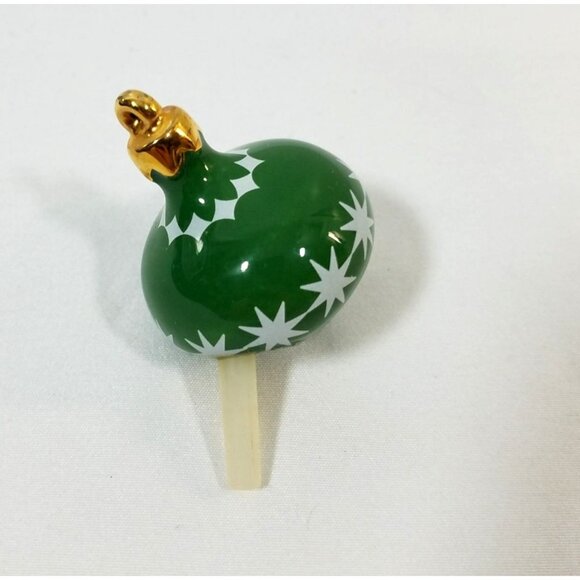 Nora Fleming Mini Green Ornament Christmas white stars ceramic Retired A190 - Picture 2 of 4